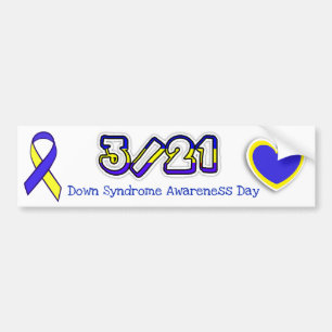 Down Syndrome Awareness Day Ribbon 3/21 Bumper Bumper Sticker