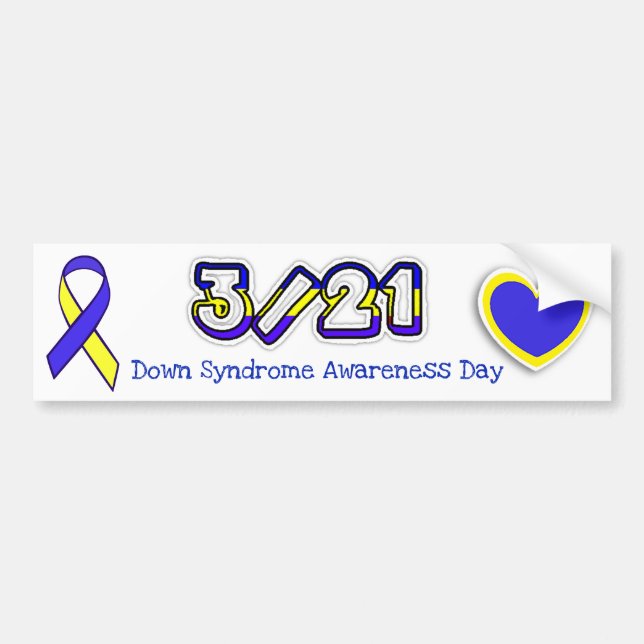 Down Syndrome Awareness Day Ribbon 3/21 Bumper Bumper Sticker (Front)