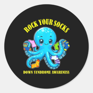 Down syndrome awareness funny octopus rock socks classic round sticker
