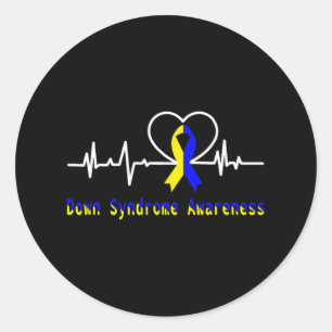 Down Syndrome Awareness Heartbeat Blue And Yellow Classic Round Sticker