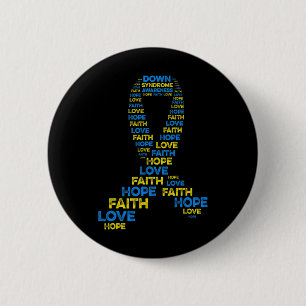 Down Syndrome Awareness Hope Faith Love Teal Ribbo 6 Cm Round Badge