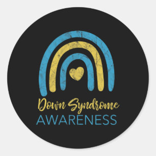 Down Syndrome Awareness Month Retro Rainbow T21  Classic Round Sticker