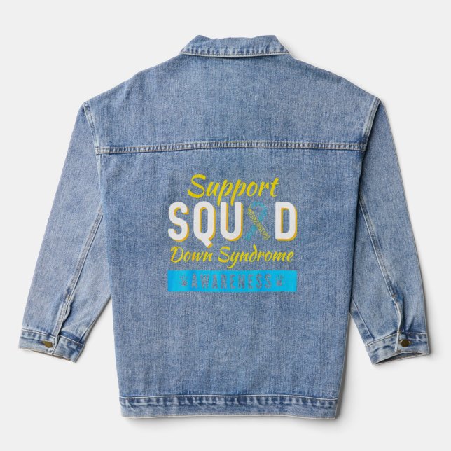 Down Syndrome Awareness Month Ribbon Support Squad Denim Jacket (Back)