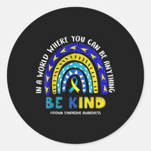 Down Syndrome Awareness Ribbon Boho Rainbow Yellow Classic Round Sticker