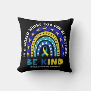 Down Syndrome Awareness Ribbon Boho Rainbow Yellow Cushion