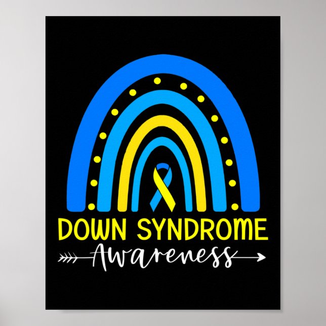 Down Syndrome Awareness Ribbon Boho Rainbow Yellow Poster (Front)