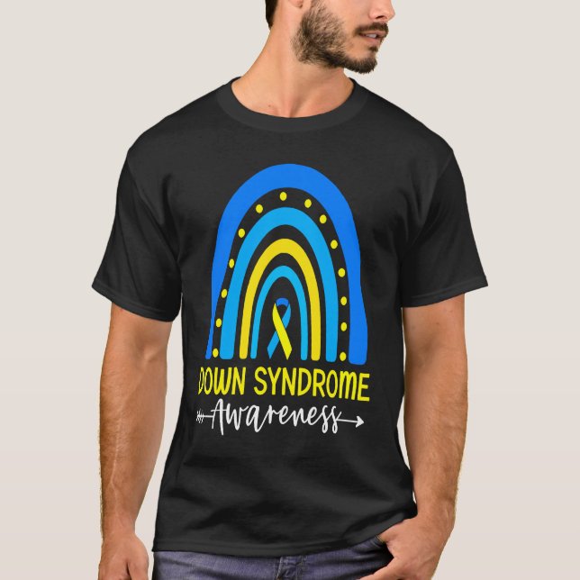 Down Syndrome Awareness Ribbon Boho Rainbow Yellow T-Shirt (Front)
