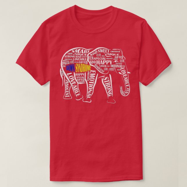 Down Syndrome Awareness Word Art Elephant  T-Shirt (Design Front)
