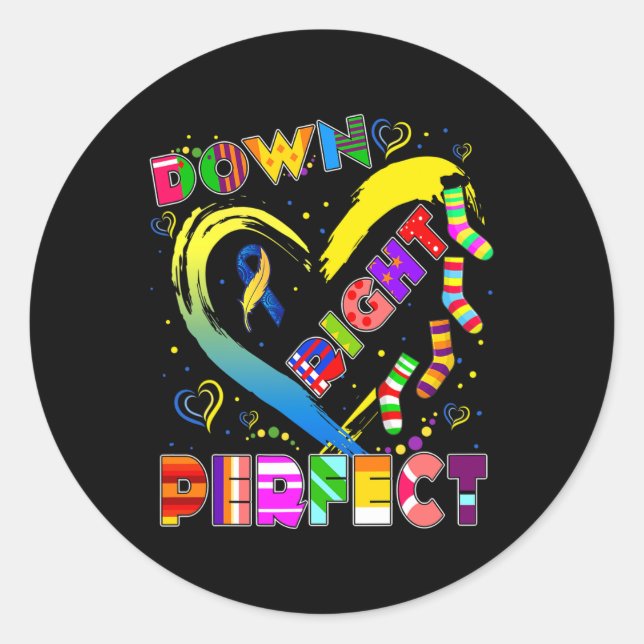 Down Syndrome Blue Ribbon Rock Your Sock T21 Aware Classic Round Sticker (Front)