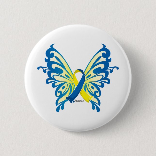 Down Syndrome Butterfly Ribbon 6 Cm Round Badge (Front)