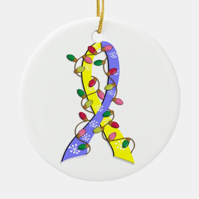 Down Syndrome Christmas Lights Ribbon Ceramic Tree Decoration (Front)