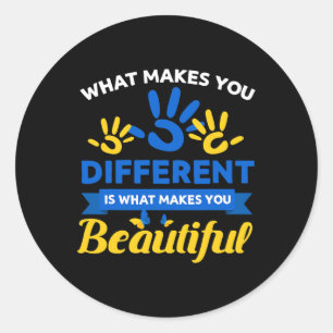 Down Syndrome Day Awareness Ribbon T21 Day Beautif Classic Round Sticker