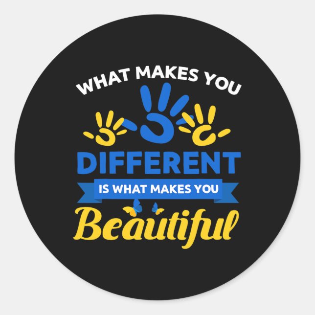 Down Syndrome Day Awareness Ribbon T21 Day Beautif Classic Round Sticker (Front)