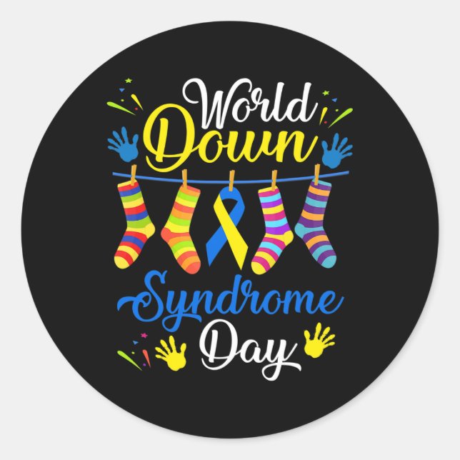 Down Syndrome Day Awareness Socks 21 March  Classic Round Sticker (Front)