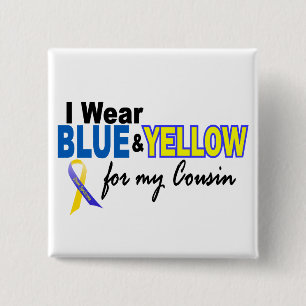 Down Syndrome I Wear Blue & Yellow For My Cousin 2 15 Cm Square Badge