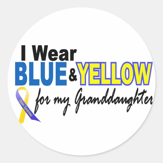 Down Syndrome I Wear Blue & Yellow Granddaughter 2 Classic Round Sticker (Front)