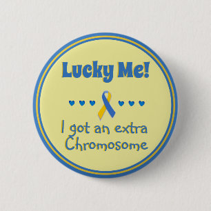 Down Syndrome  Lucky Me! Extra Chromosome - Hearts 6 Cm Round Badge