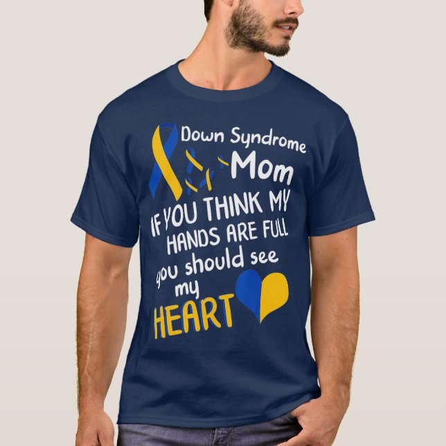 Down Syndrome Mum Awareness Love Yellow Blue T-Shirt (Front)