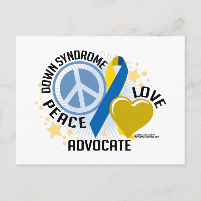 Down Syndrome Peace Love Advocate Postcard (Front)