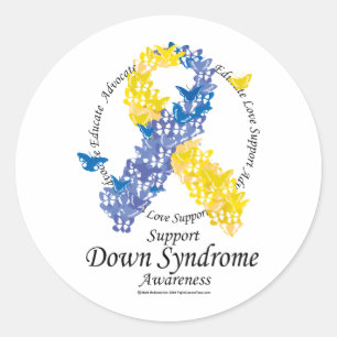 Down Syndrome Ribbon of Butterflies Classic Round Sticker