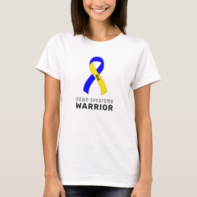 Down Syndrome Ribbon White T-Shirt (Front)