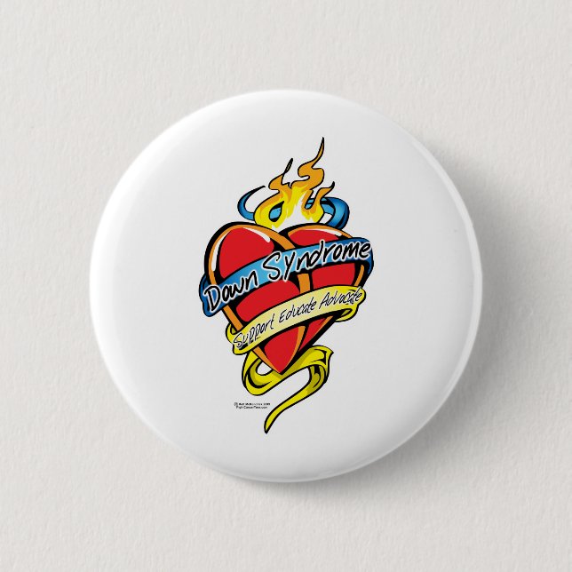 Down Syndrome Tattoo Heart 6 Cm Round Badge (Front)