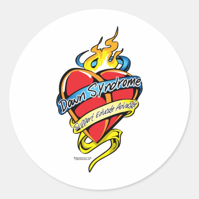 Down Syndrome Tattoo Heart Classic Round Sticker (Front)