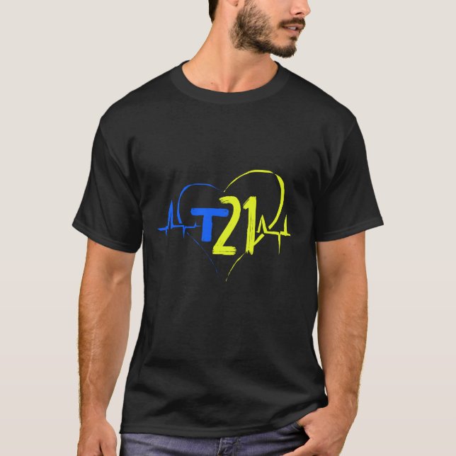 Down Syndrome Trisomy 21 Heartbeat Heartline T-Shirt (Front)