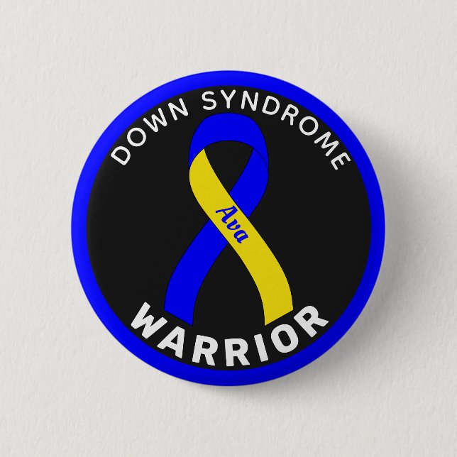 Down Syndrome Warrior Ribbon Black Button (Front)