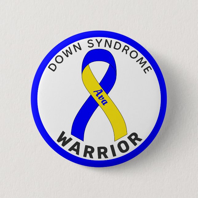 Down Syndrome Warrior Ribbon White Button (Front)