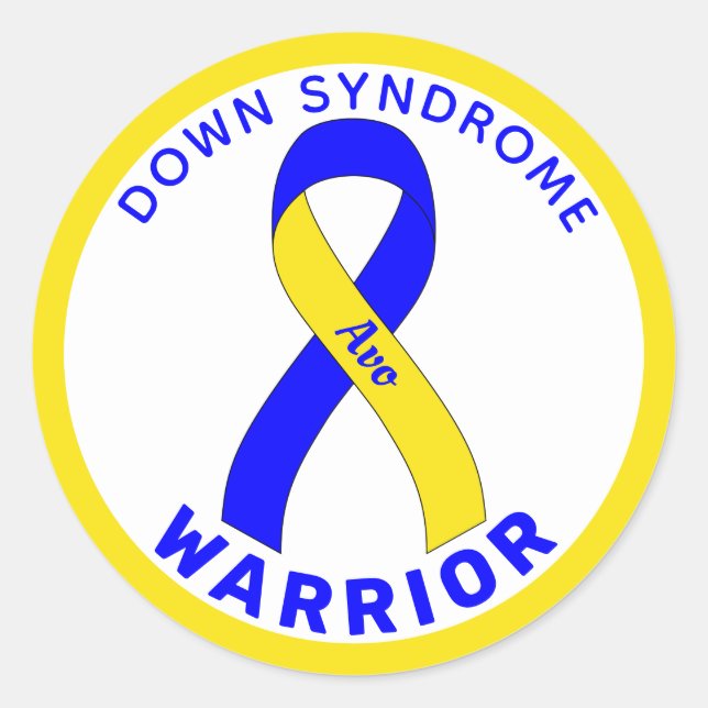Down Syndrome Warrior Ribbon White Round Sticker (Front)