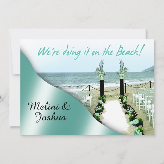 Down the Aisle Aqua Lucite Green Beach Wedding Invitation (Front)