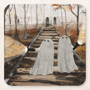 Down The Haunted Tracks Square Paper Coaster