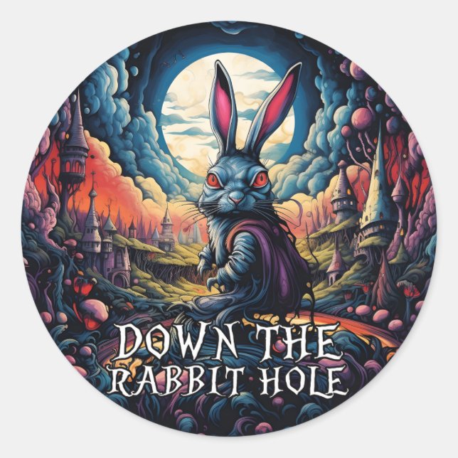 Down the Rabbit Hole Alice in Wonderland Classic Round Sticker (Front)