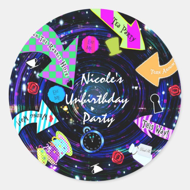Down the Rabbit Hole Alice in Wonderland Party Classic Round Sticker (Front)