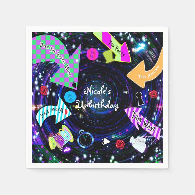 Down the Rabbit Hole Alice in Wonderland Party Napkin (Front)