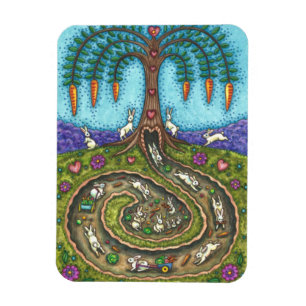 DOWN THE RABBIT HOLE, CARROT WILLOW TREE FOLK ART MAGNET