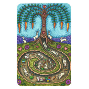 DOWN THE RABBIT HOLE, CARROT WILLOW TREE FOLK ART MAGNET