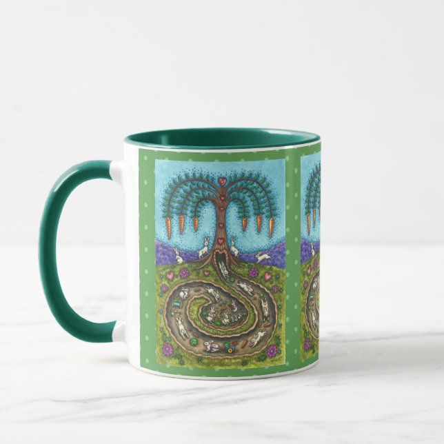 DOWN THE RABBIT HOLE, CARROT WILLOW TREE FOLK ART MUG (Left)