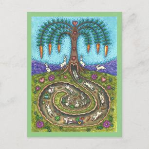 DOWN THE RABBIT HOLE, CARROT WILLOW TREE FOLK ART POSTCARD