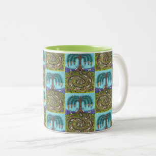 DOWN THE RABBIT HOLE, CARROT WILLOW TREE FOLK ART Two-Tone COFFEE MUG