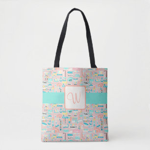 Down the Shore NJ Beach Themed Monogram Tote Bag