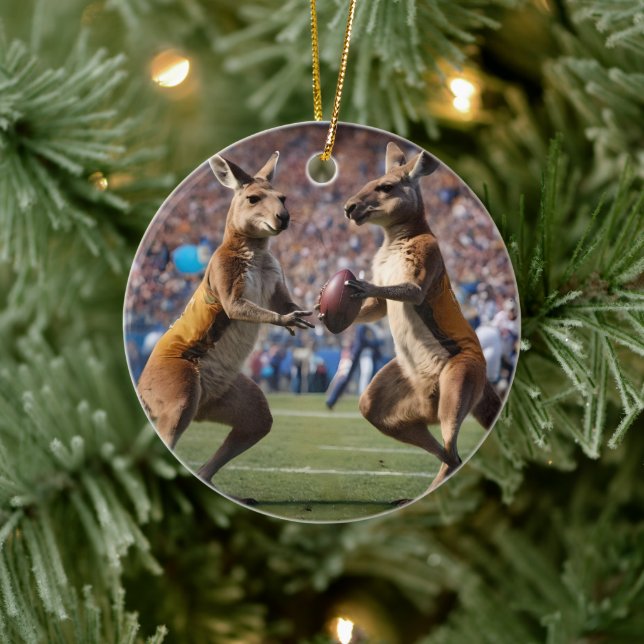 "Down Under Action: Kangaroos Playing Aussie Rules Ceramic Tree Decoration (Tree)