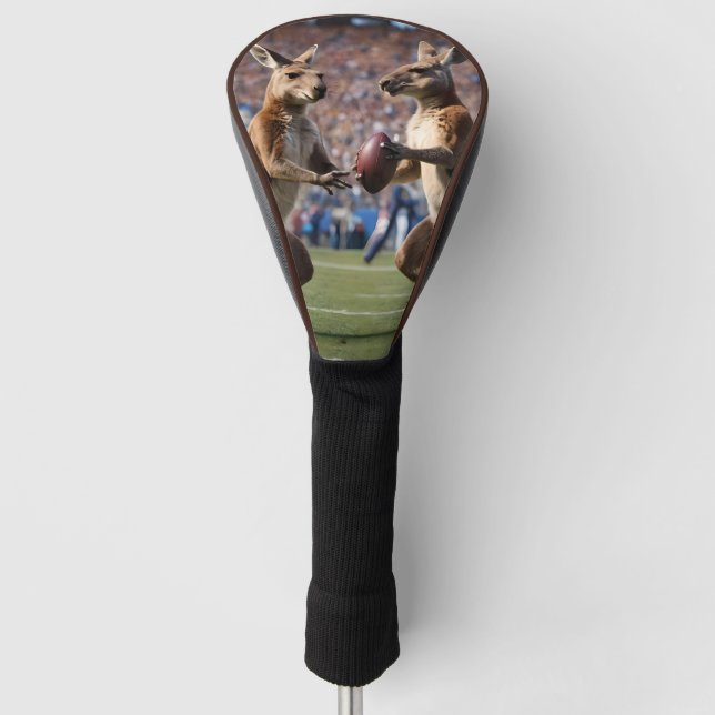 "Down Under Action: Kangaroos Playing Aussie Rules Golf Head Cover (Front)