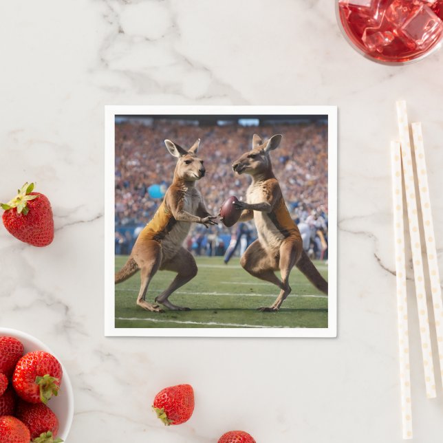 "Down Under Action: Kangaroos Playing Aussie Rules Napkin (Insitu)