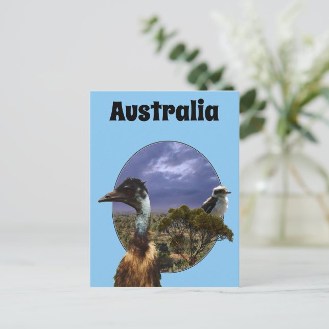 "Down Under Duo: Emu and Kookaburra in Popout Art" Postcard (Standing Front)