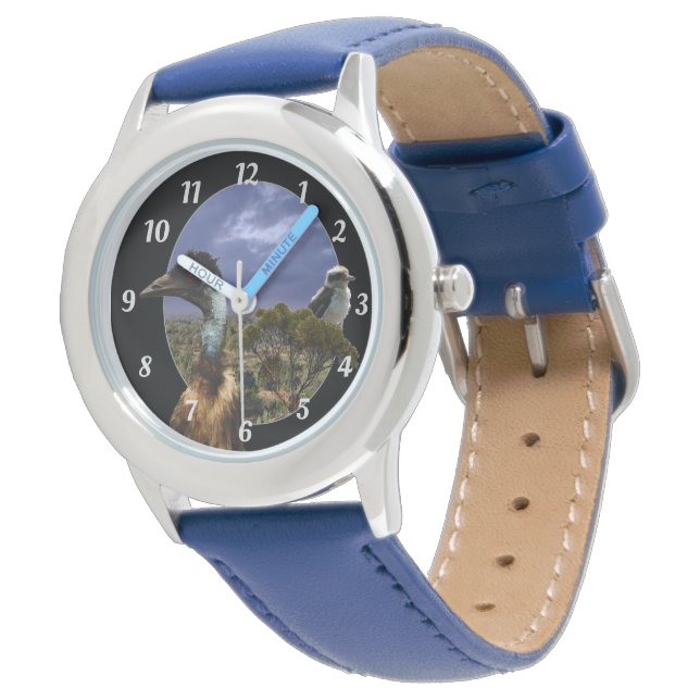 "Down Under Duo: Emu and Kookaburra in Popout Art" Watch (Angled)