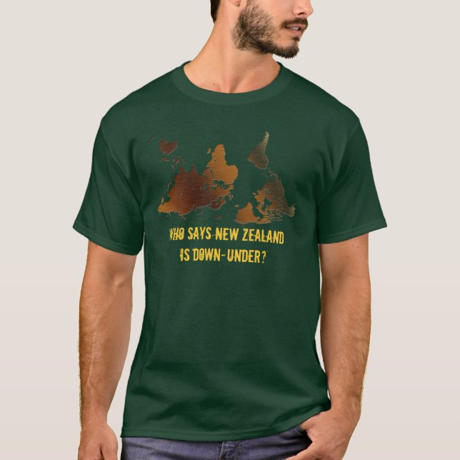 DOWN-UNDER UPSIDE-DOWN Funny WORLD MAP T-Shirt (Front)