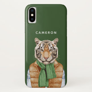 Down Vest Tiger | Add Your Name iPhone X Case
