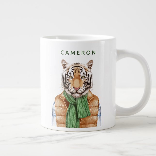 Down Vest Tiger | Add Your Name Large Coffee Mug (Right)